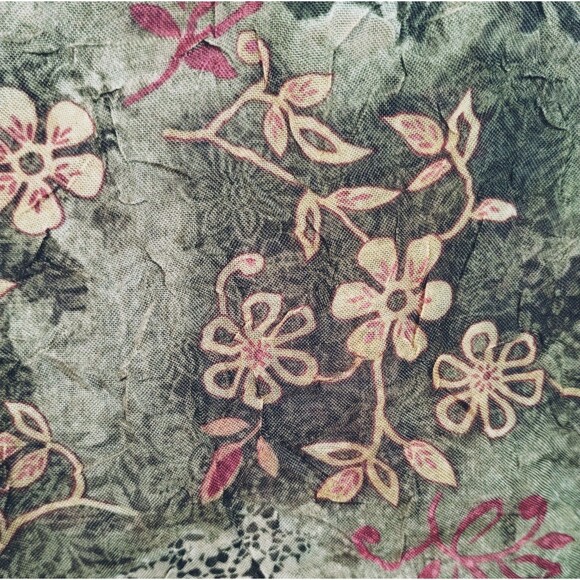 K Studio Blouse Women's 18 Short Sleeve Button Up Open Back Sheer Brown Florals - Picture 7 of 11